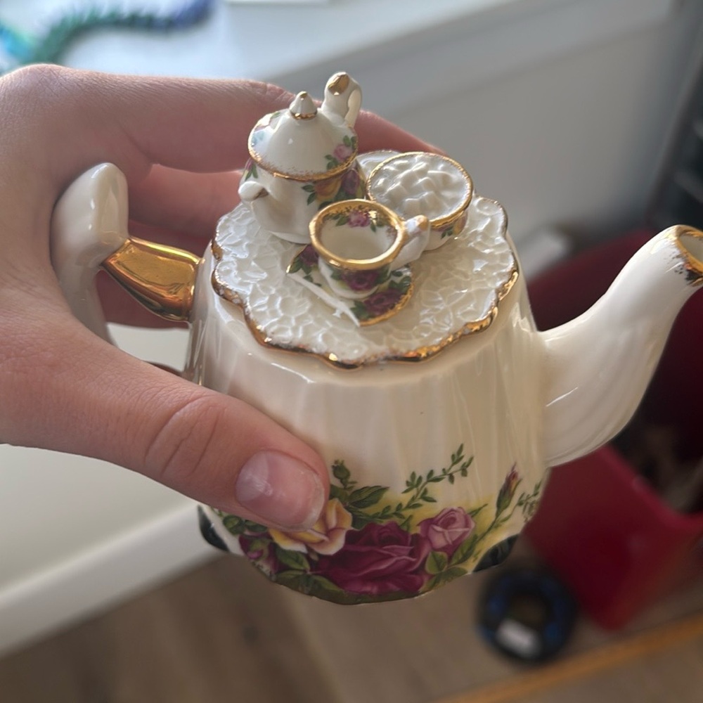Royal Albert Cream and Gold Floral Teapot